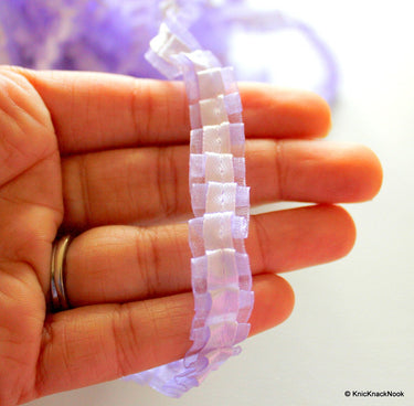 Pleated Purple Satin And Tissue Ribbon Trim Border 14mm wide